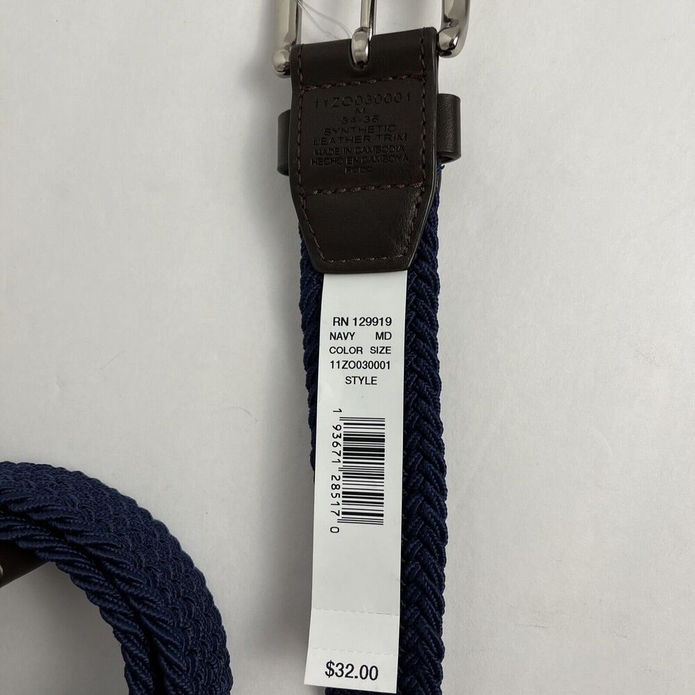 Izod Belt Navy Mens Size Medium 34-36 Braided Fabric Elastic Woven Stretch Golf - Picture 5 of 7